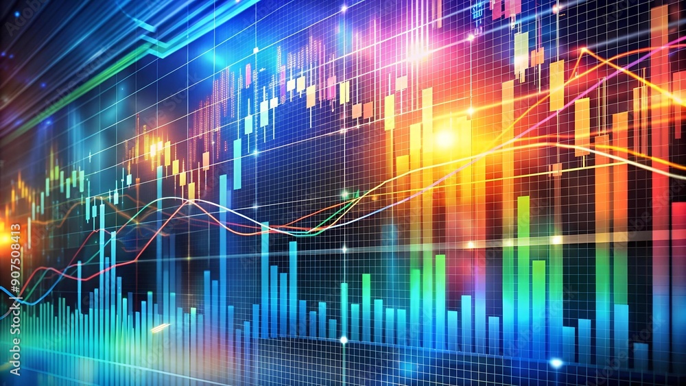 Poster abstract stock market visualization: a symphony of lines and colors generative ai