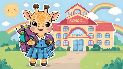 Obraz premium Cute animal cartoon, with back-to-school themes, a variety of backgrounds. It can be used for wallpaper, wall art, phone cases, t-shirt design and. others