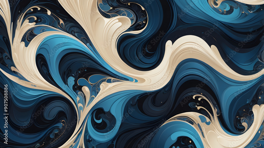 Wall mural abstract blue background with waves, ai generated