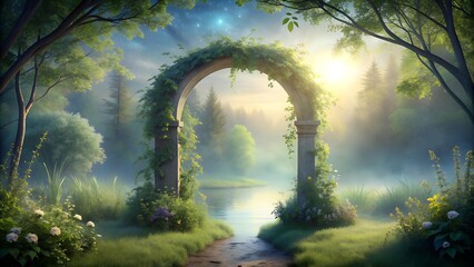 Obraz premium Whispers of the Ancients: An Ethereal Archway Beckons Generative AI