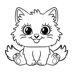 Hand-drawn Coloring Page Outline of Cute Cat

