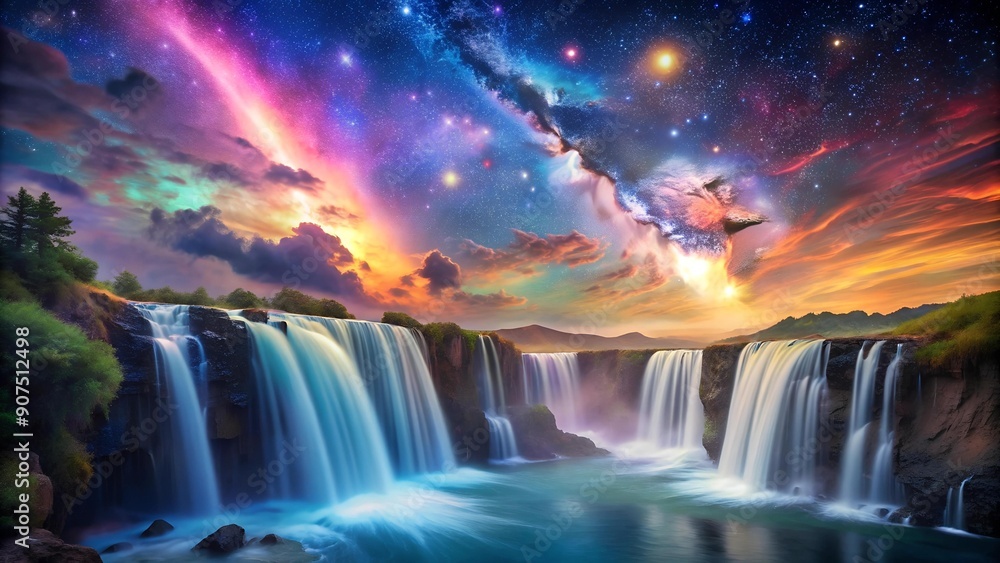 Poster celestial cascade: a symphony of colors generative ai