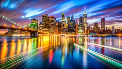 Obraz premium The Neon River: A Symphony of Light on the East River AI Generated