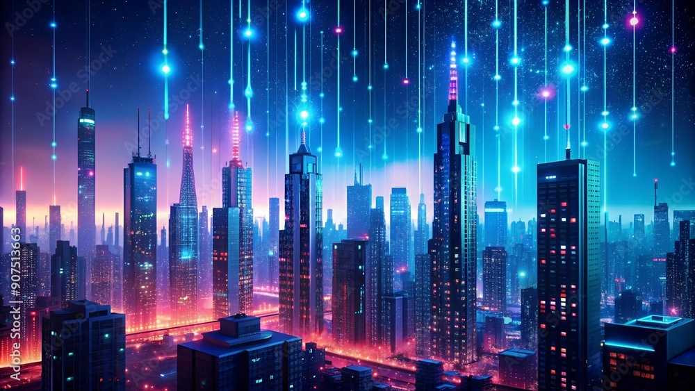 Aufkleber binary code rain in a cyberpunk cityscape ai generated