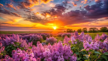 Fototapeta premium Golden Hour Glow on Lilac Fields AI generated
