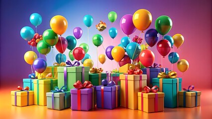 A Symphony of Colors: Abstract Gift Box and Balloon Celebration  Generative AI