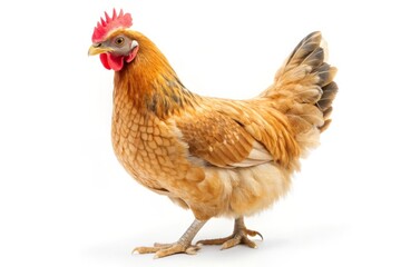 Brown hen isolated on white background.