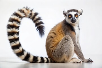 Obraz premium Ring-tailed Lemur Sitting on a White Background.