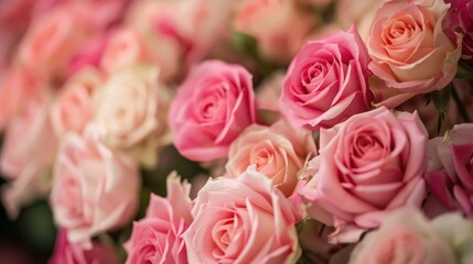 Close-up of a bouquet of pink roses, showcasing their soft petals and delicate fragrance