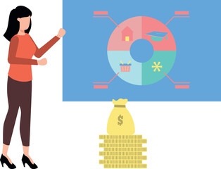 The girl is looking at the economy chart.