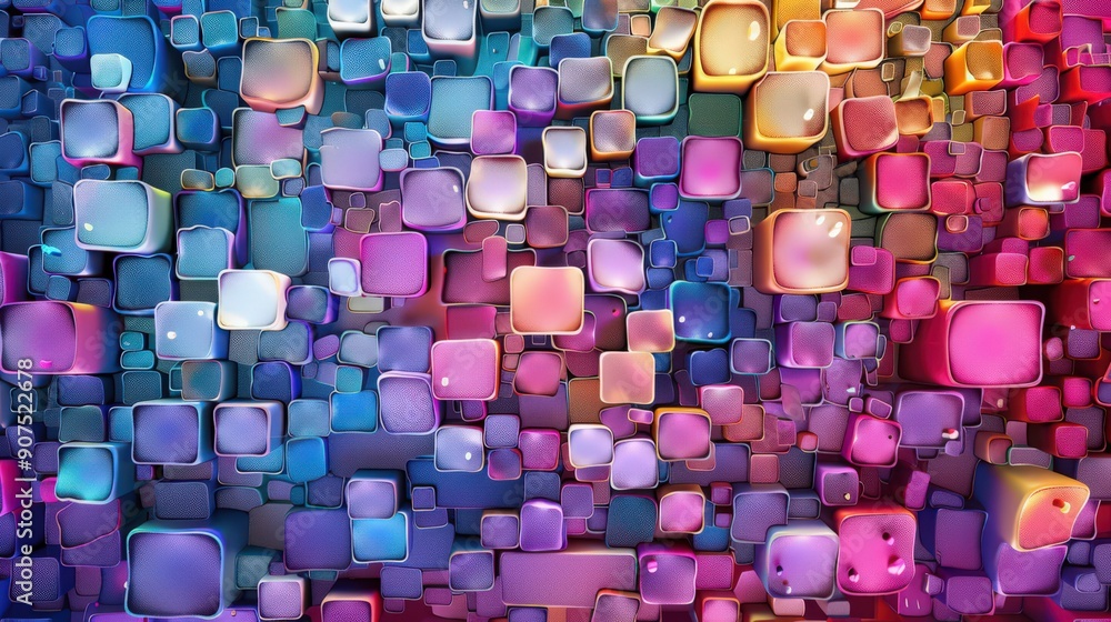 Poster abstract 3d mosaic of colors and shapes, creating an intricate and visually stimulating background f