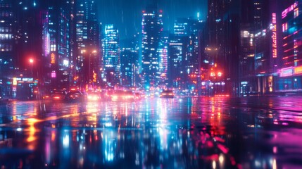 Obraz premium New York cityscape with neon light reflection at night