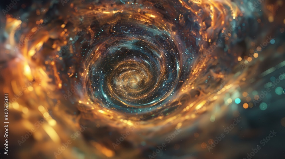 Poster abstract 3d swirls and curves in a cosmic backdrop, blending realism and creativity for digital visu