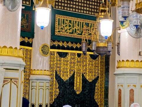 Al Rawdah Al Sharefa or Sacred Garden, the area between Prophet Muhammad&rsquo;s grave and his pulpit, Al-Rawdah Al-Sharifah in Al Masjid Al Nabawi prophet mosque