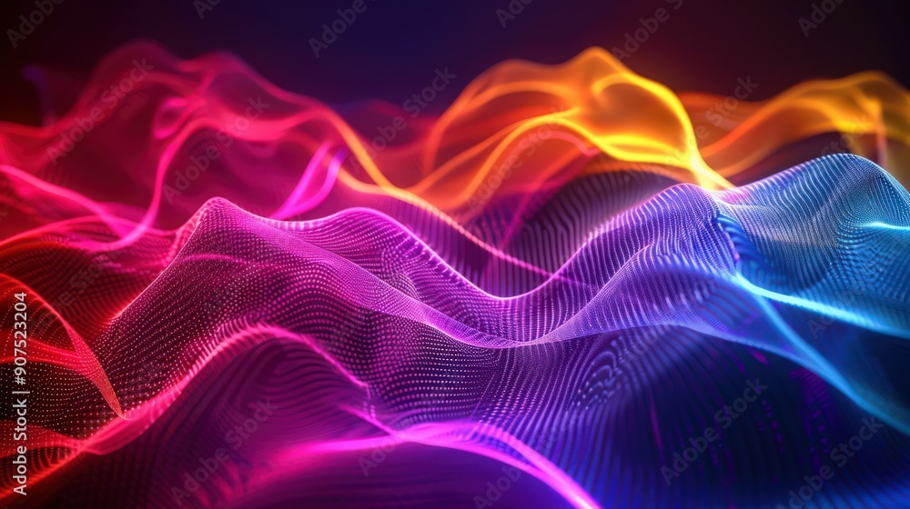 Poster abstract 3d waves of light and color, creating a dynamic and vibrant background for artistic and cre