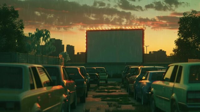 Anime Drive-In Theater in the Rain with a Cozy Atmosphere