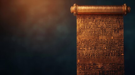Ancient scroll with intricate hieroglyphs, showcasing historical artifacts and rich cultural significance in a mystical setting.