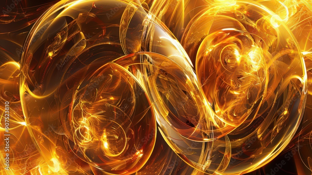 Poster abstract golden rings and circles in a dynamic pattern, enhancing visual interest in digital art and