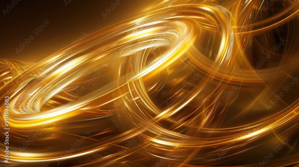 Poster abstract golden rings and circles in a dynamic pattern, enhancing visual interest in digital art and