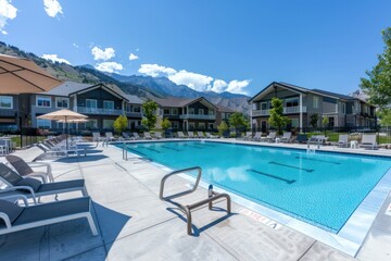 Fototapeta premium Outdoor Swimming Pool with Mountain View