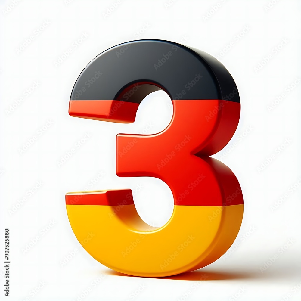Poster the number 3 is in a red, yellow, and black color scheme. it is a stylized number that is meant to b