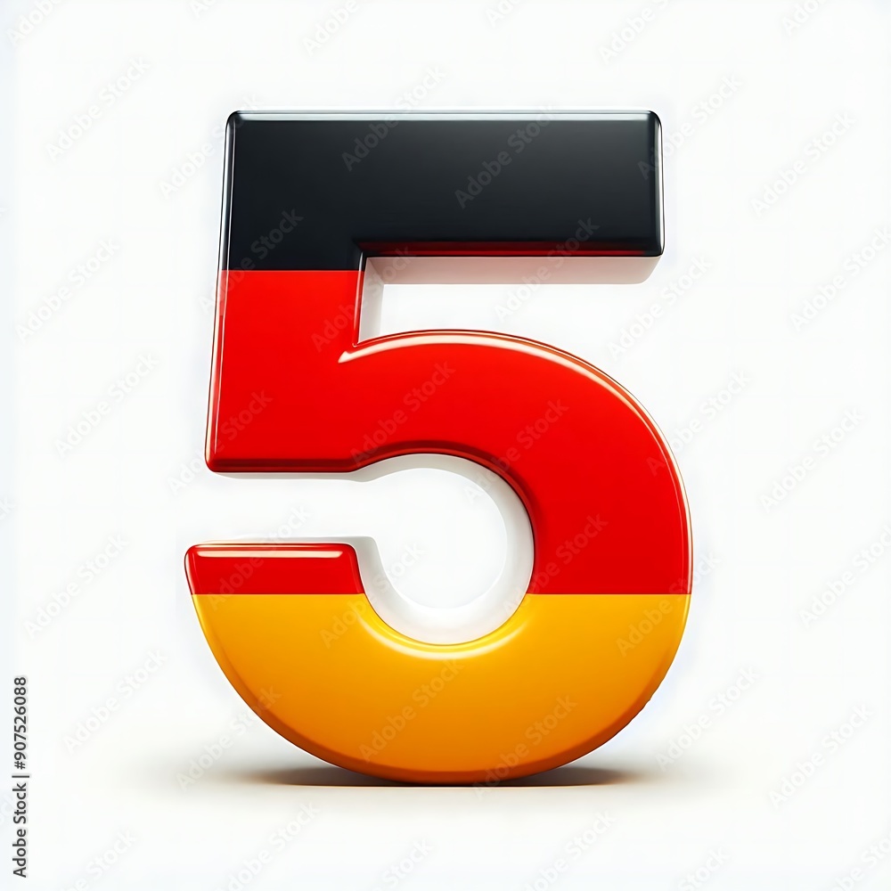 Poster the number 5 is in red and black. it is a bold and striking design. the red and black colors create 