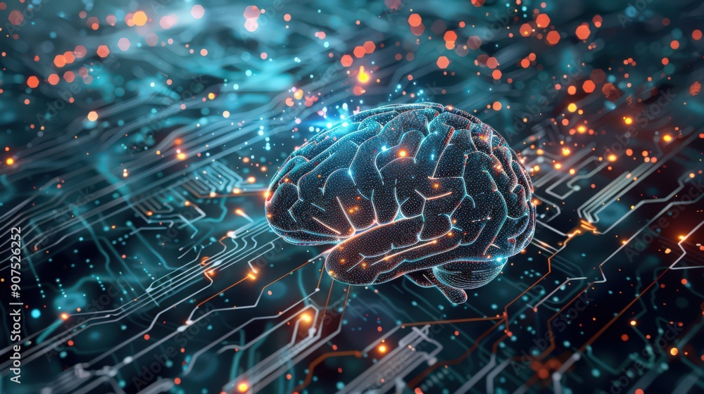 Poster ai and machine learning concept, with neural network patterns