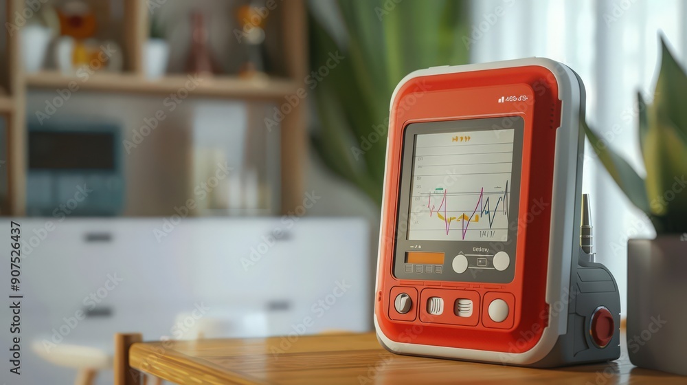 Poster an advanced defibrillator with a bright screen and intuitive controls, essential for emergency resus