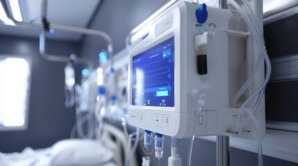 An advanced infusion warmer, featuring precise temperature control and safety features, used for warming intravenous fluids.