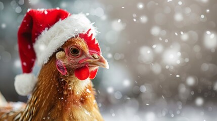 Festive Chick in Santa Hat with Snowflakes - Christmas Holiday Theme for Seasonal Decor and Greeting Cards