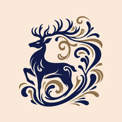 deer silhouette with flowing lines and a royal color paletteAdobe Illustrator Artwork