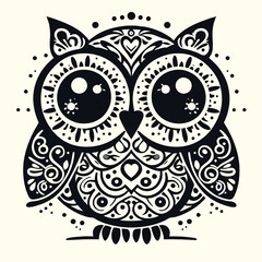 Whimsical Owl - Cartoonish, oversized eyes vector logo illustration or silhouette