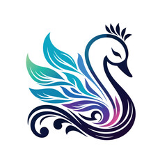 Elegant Swan - Flowing lines, royal color palette vector logo illustration or silhouetteAdobe Illustrator Artwork