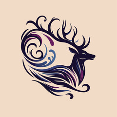 deer silhouette with flowing lines and a royal color palette Adobe Illustrator Artwork