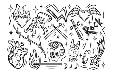 Vector musical instrument illustration, hard rock. Informal subculture, freak. Sketch drawing. Heavy metal, Music. For for music festival, logo, posters, design