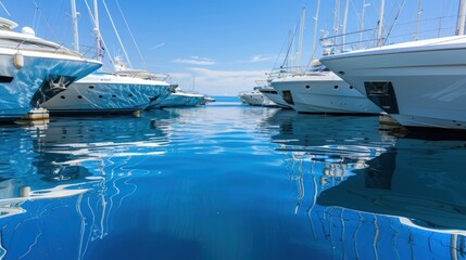 Reflection of luxury yachts in a marina. © Iswanto