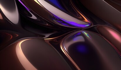 Obraz premium Holographic background with dark brown purple. Iridescent holographic foil, metallic texture, ultraviolet wavy wallpaper, fluid ripples, liquid metal surface, esoteric aura spectrum.