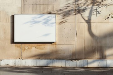Rectangle sign board mockup mounted on brown concrete wall in the street, Generative AI