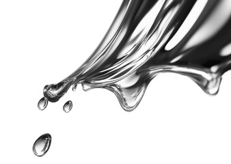 Liquid silver metal splash with droplets floating in air 