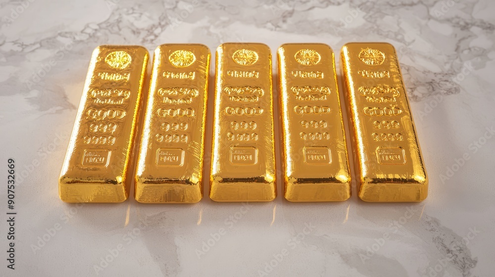 Poster elegant modern gold bars displayed in minimalist setting with soft lighting, symbolizing contemporar