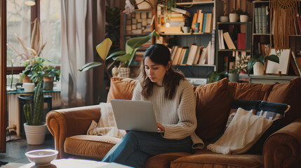 Fototapeta premium person sitting and holding a laptop