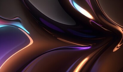 Obraz premium Holographic background with dark brown purple. Iridescent holographic foil, metallic texture, ultraviolet wavy wallpaper, fluid ripples, liquid metal surface, esoteric aura spectrum.