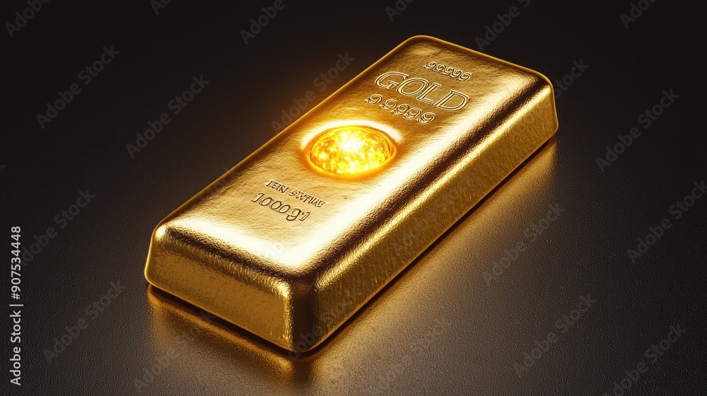 Poster illuminate wealth: glowing core of a gold bar signifying intrinsic value and prestige, generative ai