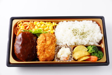 ハンバーグとカニクリームコロッケ弁当