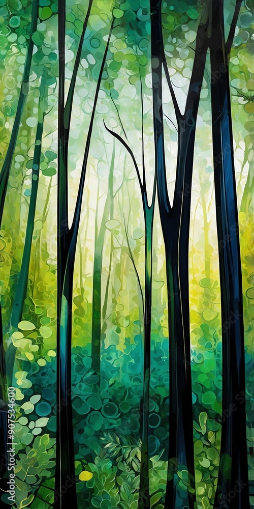 Wall mural abstract digital glass painting forest theme for backg background