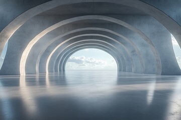 Fototapeta premium 3d render of futuristic architecture with empty concrete floor, car presentation, Generative AI