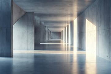 Abstract architecture space, Interior with concrete wall. 3d render, Generative AI