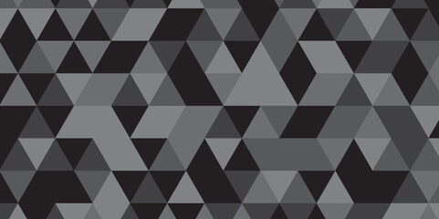 Obraz premium Abstract geometric black and gray background seamless mosaic and low polygon triangle texture wallpaper. Triangle shape retro wall grid pattern geometric ornament tile vector square element.