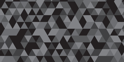 Obraz premium Abstract geometric black and gray background seamless mosaic and low polygon triangle texture wallpaper. Triangle shape retro wall grid pattern geometric ornament tile vector square element.
