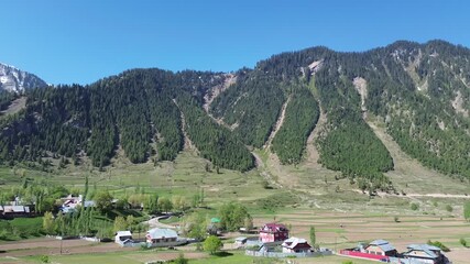 Landscape drone shot of mountains in kashmir